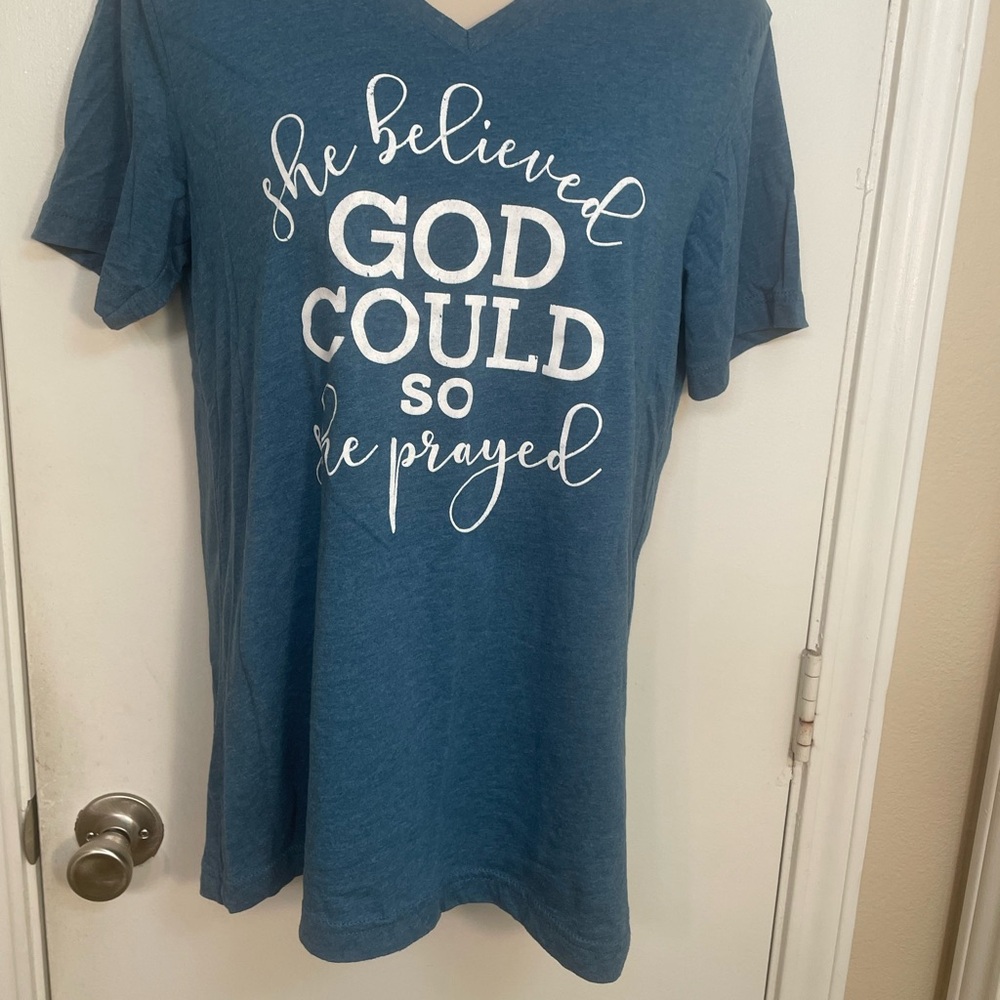 Blue Graphic Tee with White Faith Print